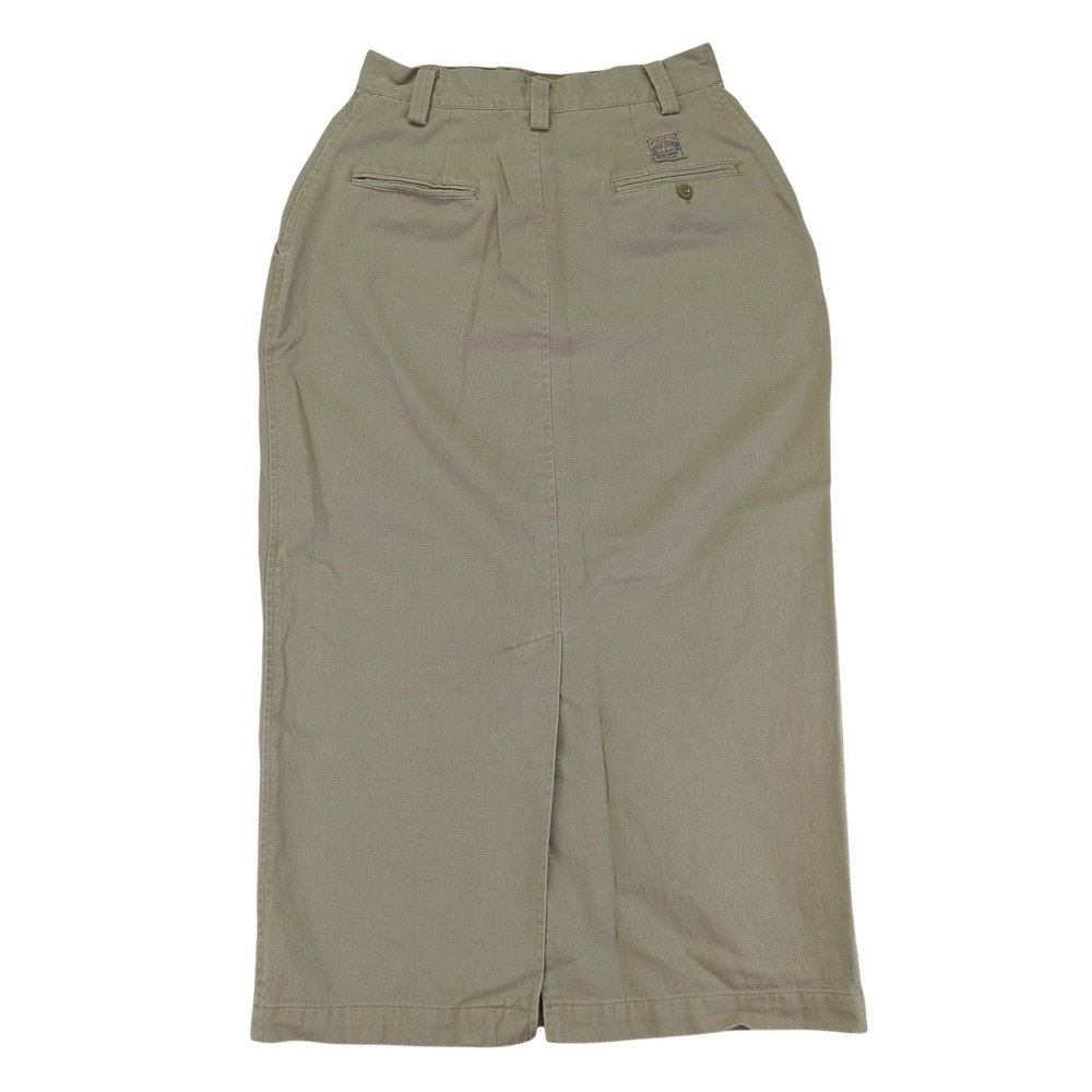 Vintage Ralph Lauren Country Khaki Cotton Midi Skirt Size 8 Tan Long Pencil - Picture 2 of 8